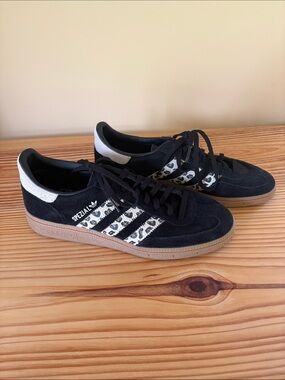 adidas Spezial Black Suede Sneakers with Leopard-Print Stripes